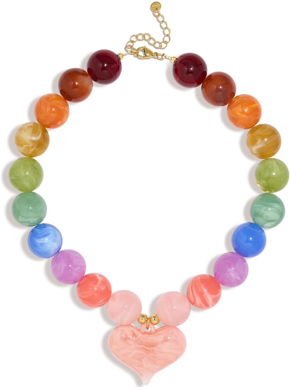 Anthropologie Multicolor Bead Necklace with Pink Heart Pendant - Picture 6 of 6